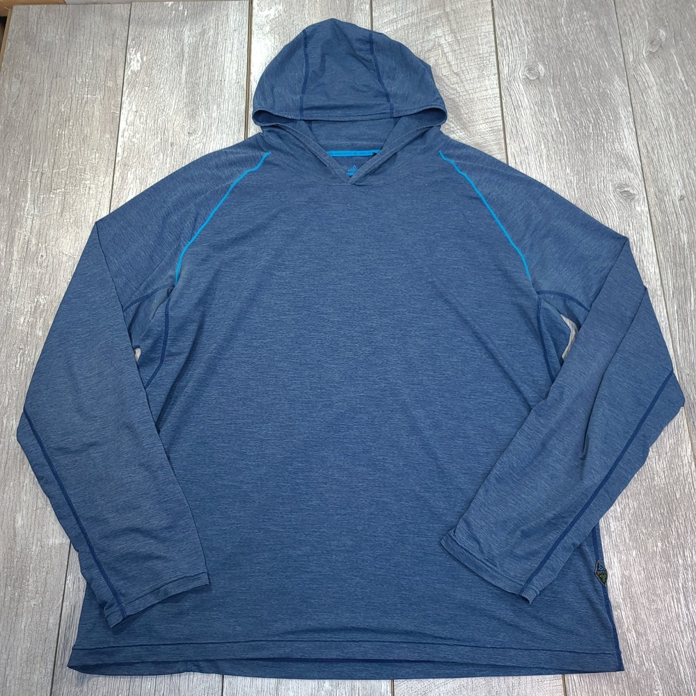Prana Hooded Sun Shirt Mens XXL Blue UPF 50+ Performance Active Hoodie Raglan